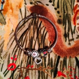 Pandora Double Barrel Silver Bracelet + 3 High-end Charms! ✨